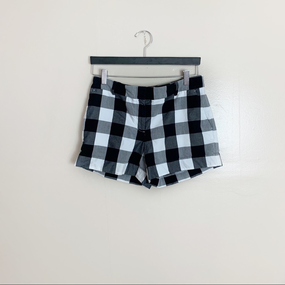 [LOFT] Black & White Buffalo Check Cotton Mid Rise Shorts